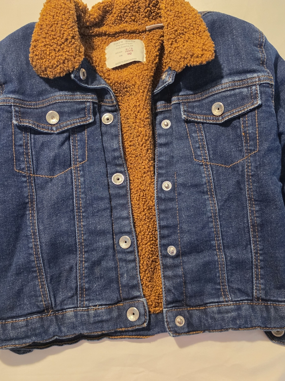 Zara Baby Faux Shearling Sherpa Lined Denim Jacket Camel Brown 2-3Y (2T/3T)